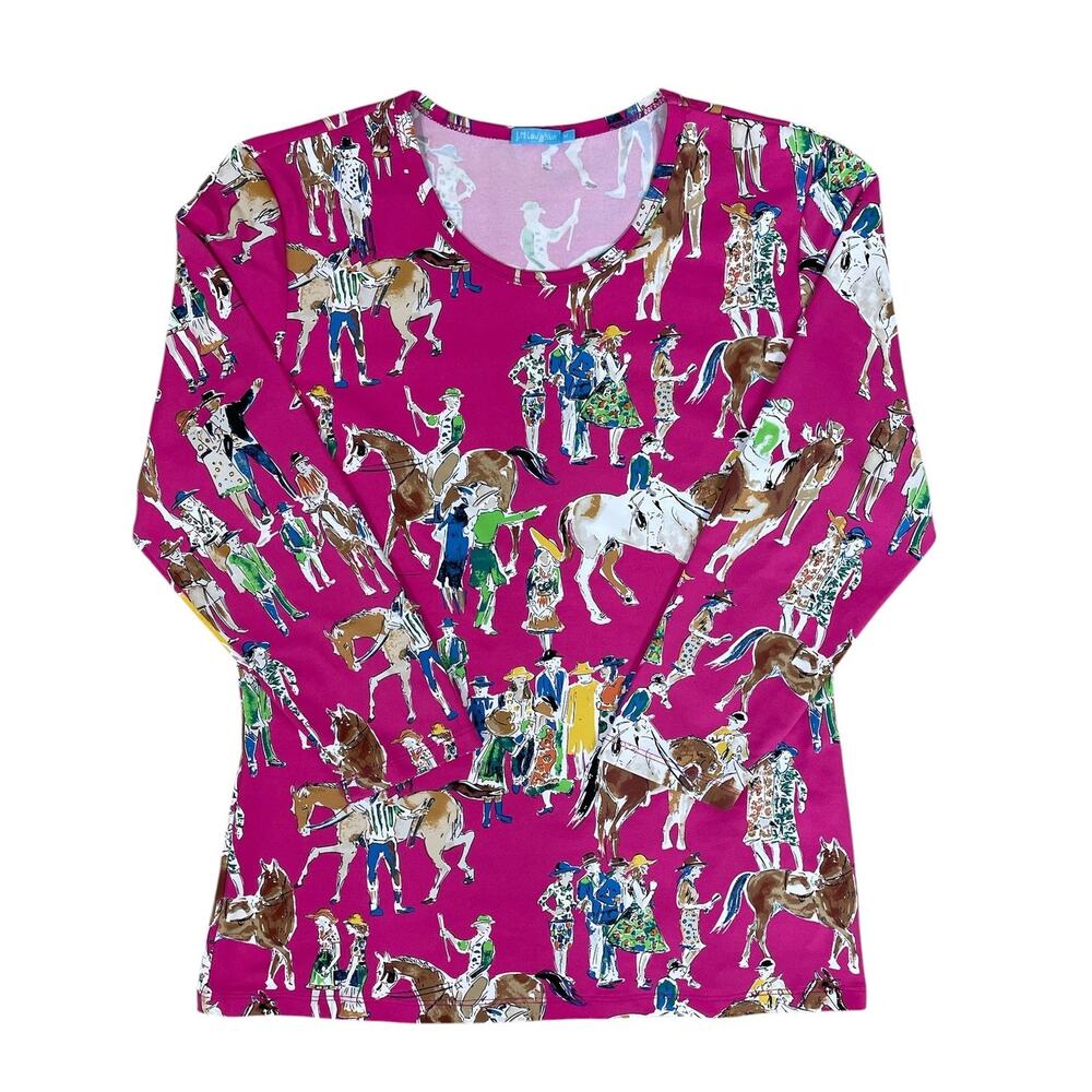 J. McLaughlin Catalina Cloth Long Sleeve Top Horse Rider Equestrian Derby Sz Med